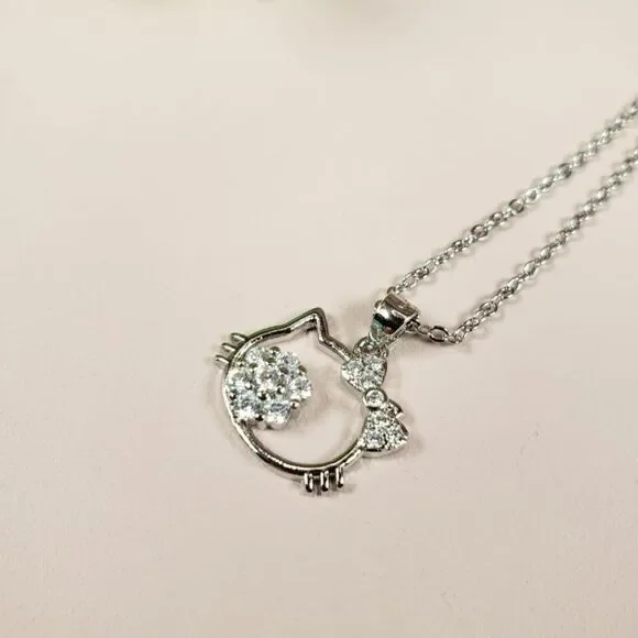 Brand New Silver Rhinestone Hello Kitty Necklace - Picture 3 of 7